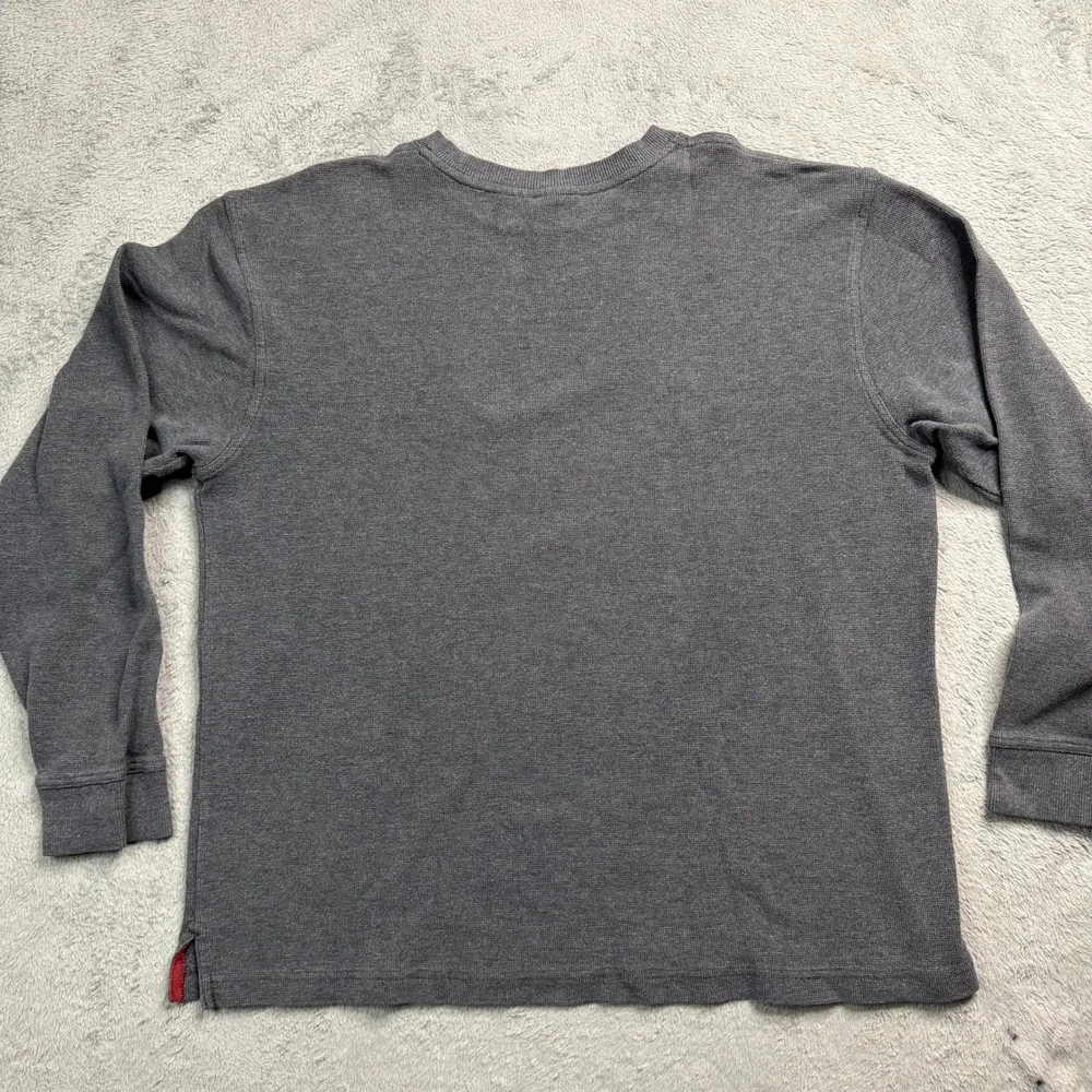LL Bean Mens Waffle Knit Thermal Shirt Gray Long Sleeve Cotton Crewneck Large